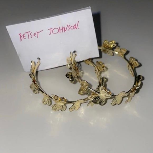 Golden Butterfly Hoop Earrings Betsey Johnson 🛒 - Picture 2 of 4